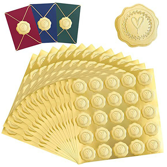 100-200pcs Gold Embossed Heart Stickers Envelope Seal Wax Looking